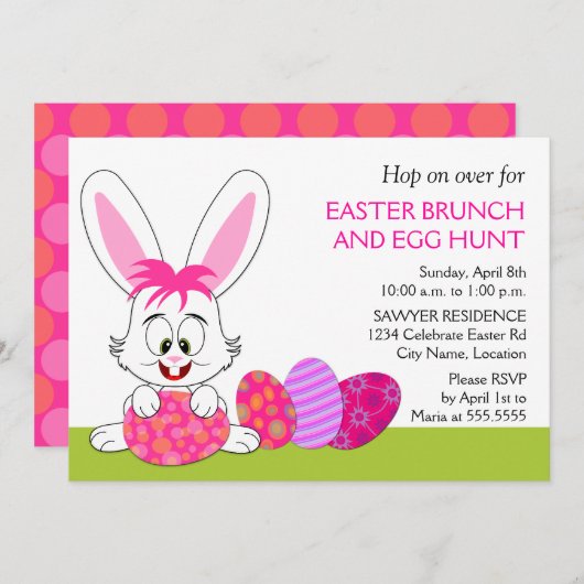 Whimsical Easter Bunny and Eggs Party Kaart (Voorkant / Achterkant)