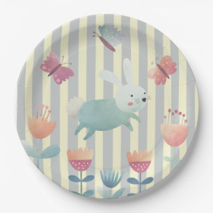 Whimsical Easter Bunny blue en white floral Papieren Bordje