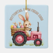 Whimsical Easter Bunny Boerderij  Tractor Keramisch Ornament (Achterkant)