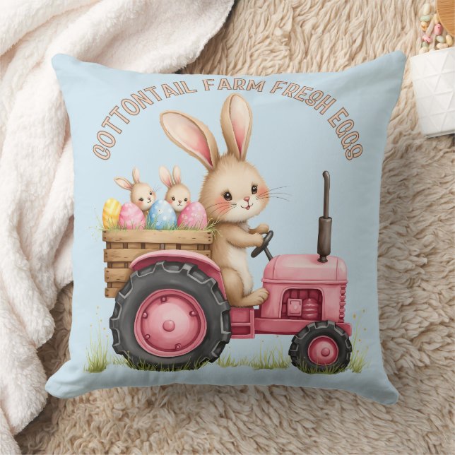 Whimsical Easter Bunny Boerderij  Tractor Kussen (Deken)