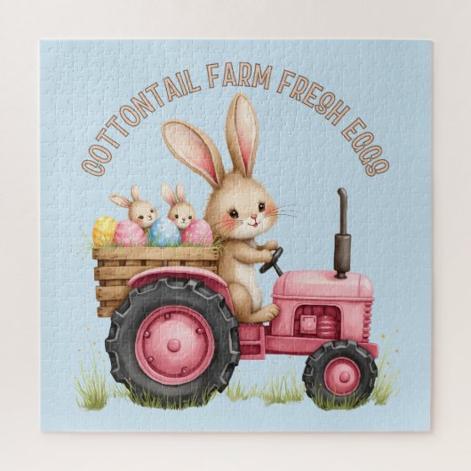 Whimsical Easter Bunny Boerderij Tractor Legpuzzel (Verticaal)