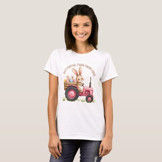 Whimsical Easter Bunny Boerderij  Tractor T-shirt (Voorkant volledig)