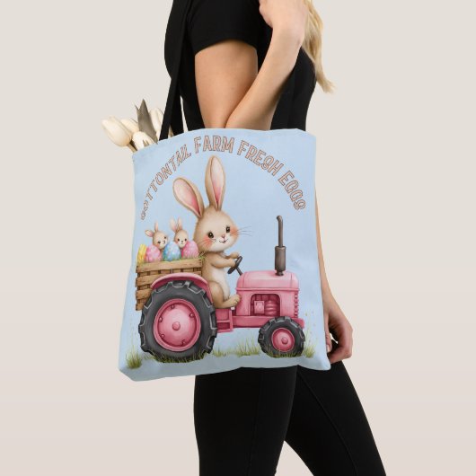 Whimsical Easter Bunny Boerderij  Tractor Tote Bag (Dichtbij)