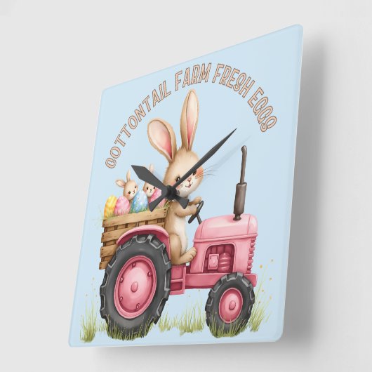 Whimsical Easter Bunny Boerderij  Tractor Vierkante Klok (Hoek)