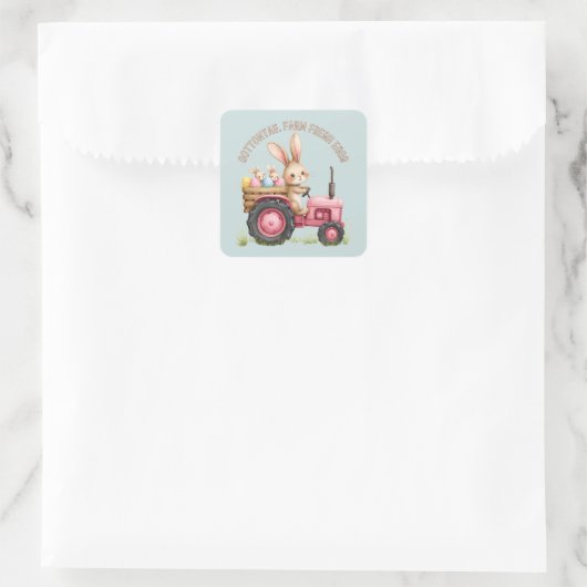 Whimsical Easter Bunny Boerderij  Tractor Vierkante Sticker (Tas)