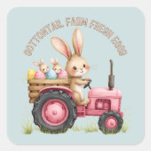 Whimsical Easter Bunny Boerderij  Tractor Vierkante Sticker (Voorkant)