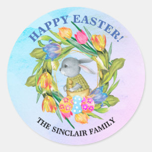 Whimsical Easter Bunny Eggs Tulis Ronde Sticker