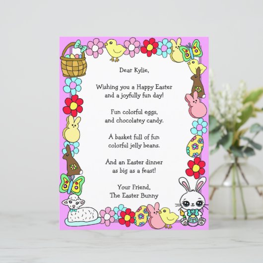 Whimsical Easter Bunny en Poem Kind Letter Game (Staand voorkant)