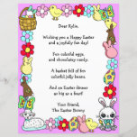 Whimsical Easter Bunny en Poem Kind Letter Game<br><div class="desc">Paaskonijntje voor kinderen. Een snoep met een handgetekende cartoon,  ham,  lakladcake,  snoep en andere leuke spullen maken een schattige paasbrief. De achterkant van de stad heeft spelletjes voor de kinderen om te spelen.</div>