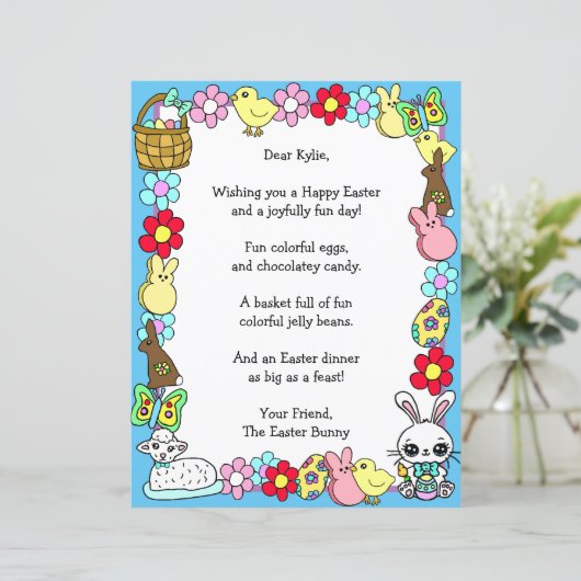 Whimsical Easter Bunny en Poem Kind Letter Game (Staand voorkant)