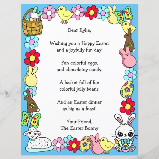 Whimsical Easter Bunny en Poem Kind Letter Game (Voorkant)