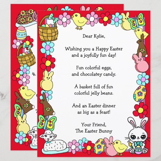 Whimsical Easter Bunny en Poem Kind Letter Game (Voorkant / Achterkant)
