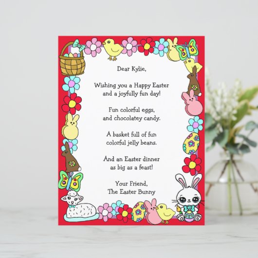 Whimsical Easter Bunny en Poem Kind Letter Game (Staand voorkant)