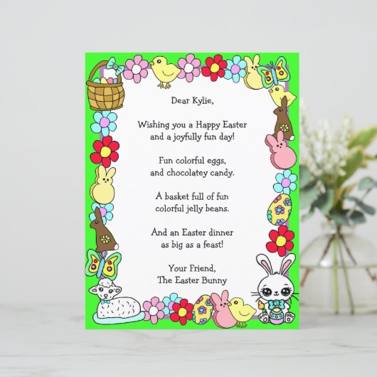 Whimsical Easter Bunny en Poem Kind Letter Game (Staand voorkant)