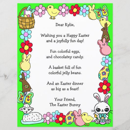 Whimsical Easter Bunny en Poem Kind Letter Game (Voorkant)