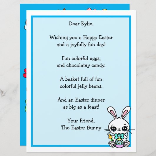 Whimsical Easter Bunny en Poem Kind Letter Game (Voorkant / Achterkant)