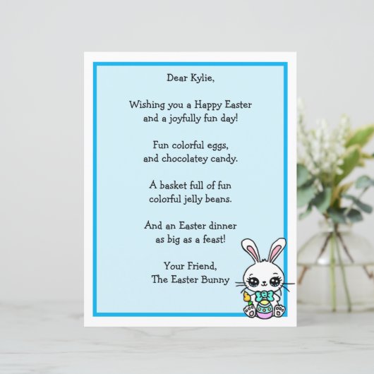Whimsical Easter Bunny en Poem Kind Letter Game (Staand voorkant)