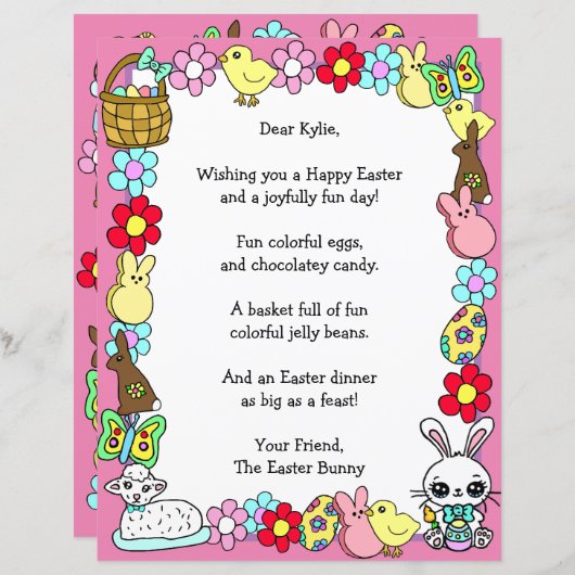 Whimsical Easter Bunny en Poem Kind Letter Game (Voorkant / Achterkant)