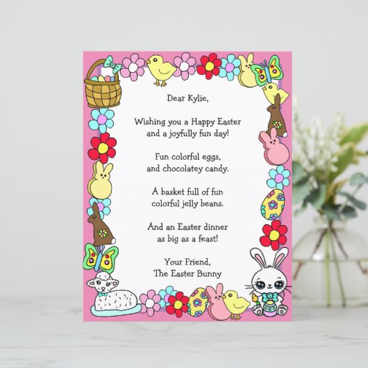 Whimsical Easter Bunny en Poem Kind Letter Game (Staand voorkant)