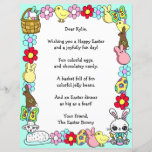 Whimsical Easter Bunny en Poem Kind Letter Game<br><div class="desc">Paaskonijntje voor kinderen. Een snoep met een handgetekende cartoon,  ham,  lakladcake,  snoep en andere leuke spullen maken een schattige paasbrief. De achterkant van de stad heeft spelletjes voor de kinderen om te spelen.</div>