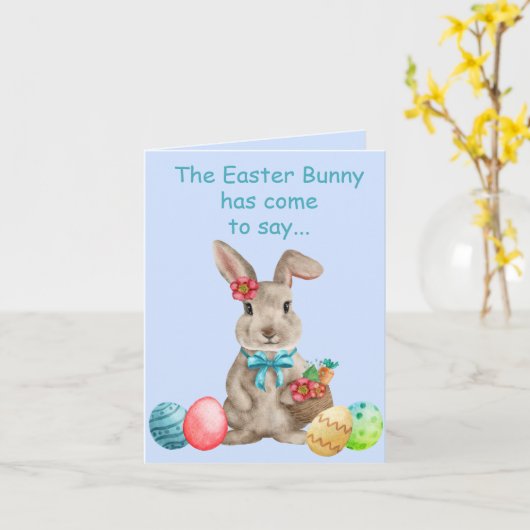 Whimsical Easter Bunny met gekleurde eieren Kaart (Gele Bloem)