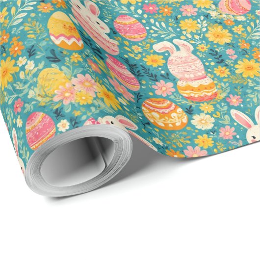 Whimsical Easter Bunny Spring Meadow Botanical Cadeaupapier (Rol Hoek)