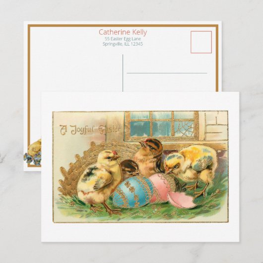 Whimsical Easter Chicken met Faux Gold Highlights Briefkaart (Voorkant / Achterkant)