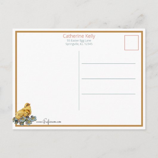 Whimsical Easter Chicken met Faux Gold Highlights Briefkaart (Achterkant)