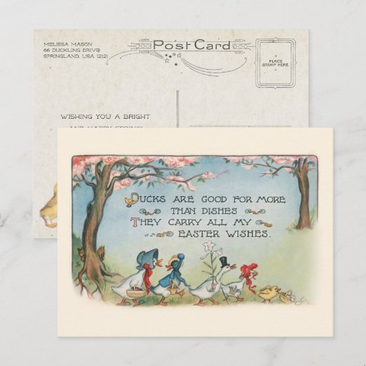Whimsical  Easter Duck Family Briefkaart (Voorkant / Achterkant)