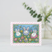WHIMSICAL EASTER EGG GARDEN, BUNNY RABBIT FLOWERS FEESTDAGENKAART (Staand voorkant)