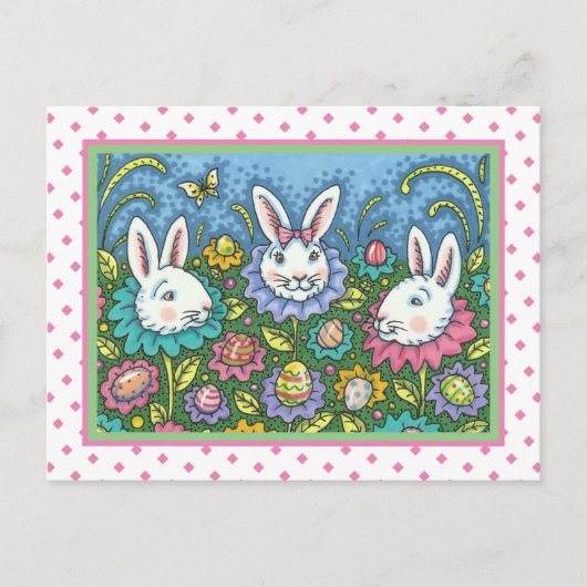 WHIMSICAL EASTER EGG GARDEN, BUNNY RABBIT FLOWERS FEESTDAGENKAART (Voorkant)
