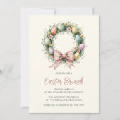 Whimsical Easter Egg Krans Roze Bow Familie Brunch Kaart (Voorkant)