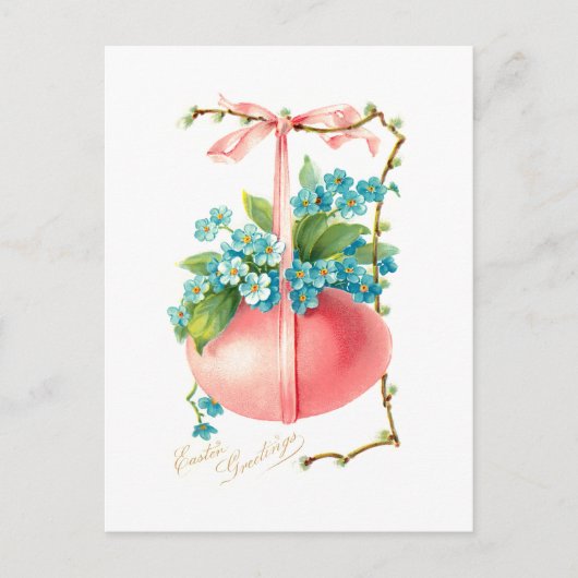 Whimsical  Easter Egg, Ribbon and Flowers Briefkaart (Voorkant)