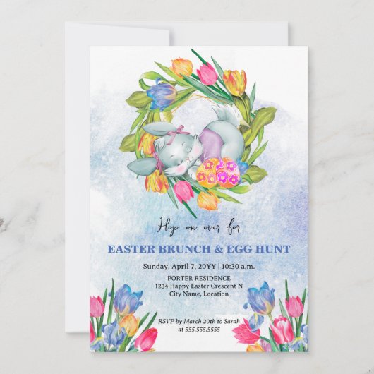 Whimsical Easter Eggs en Bunny Tulips Kaart (Voorkant)