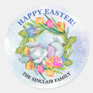 Whimsical Easter Eggs en Bunny Tulips Ronde Sticker