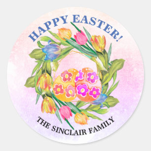 Whimsical Easter Eggs en Tulis Ronde Sticker