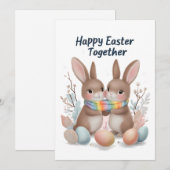 Whimsical Easter Kaart met Speelse konijntjes & kl (Voorkant / Achterkant)