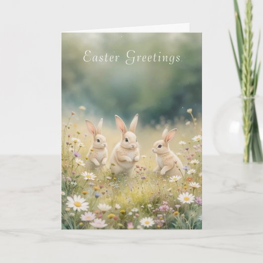 Whimsical Easter Meadow Springtime Bunny Feestdagen Kaart (Voorkant)
