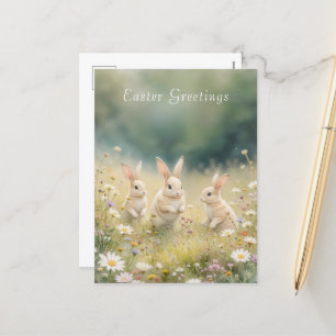 Whimsical Easter Meadow Springtime Bunny Feestdagenkaart