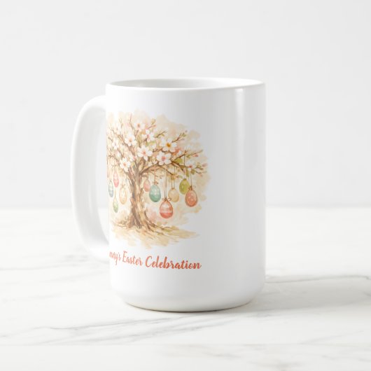 Whimsical Easter Mug with Blooming Tree and Eggs Koffiemok (Voorkant links)