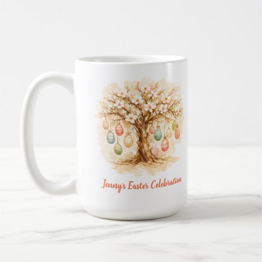 Whimsical Easter Mug with Blooming Tree and Eggs Koffiemok (Links)