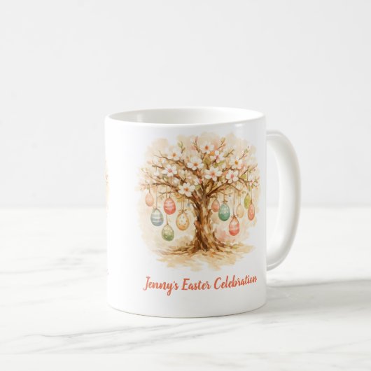 Whimsical Easter Mug with Blooming Tree and Eggs Koffiemok (Voorkant rechts)