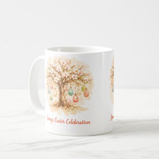 Whimsical Easter Mug with Blooming Tree and Eggs Koffiemok (Voorkant links)