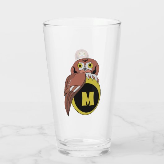 Whimsical Eastern Screech Owl Monogram Glas (Achterkant)