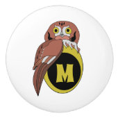Whimsical Eastern Screech Owl Monogram Keramische Knop (Voorkant)
