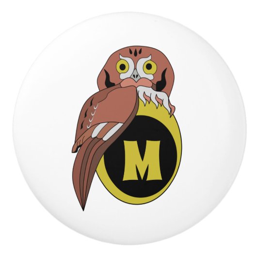 Whimsical Eastern Screech Owl Monogram Keramische Knop (Voorkant)