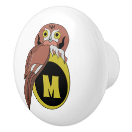 Whimsical Eastern Screech Owl Monogram Keramische Knop