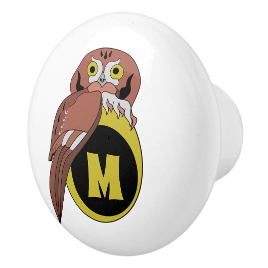 Whimsical Eastern Screech Owl Monogram Keramische Knop (Rechts)