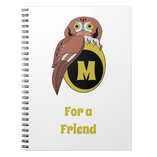 Whimsical Eastern Screech Owl Monogram Notitieboek (Voorkant)
