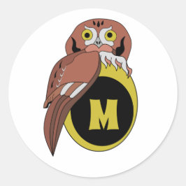 Whimsical Eastern Screech Owl Monogram Ronde Sticker
